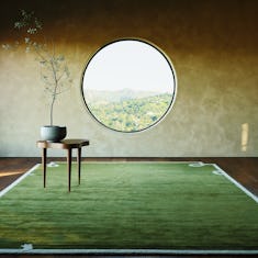 A Loops Rug in Green viewed in a living room