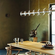 Luce Sferica Pendant S3 over Otto Dining Table with Wish bone Chairs