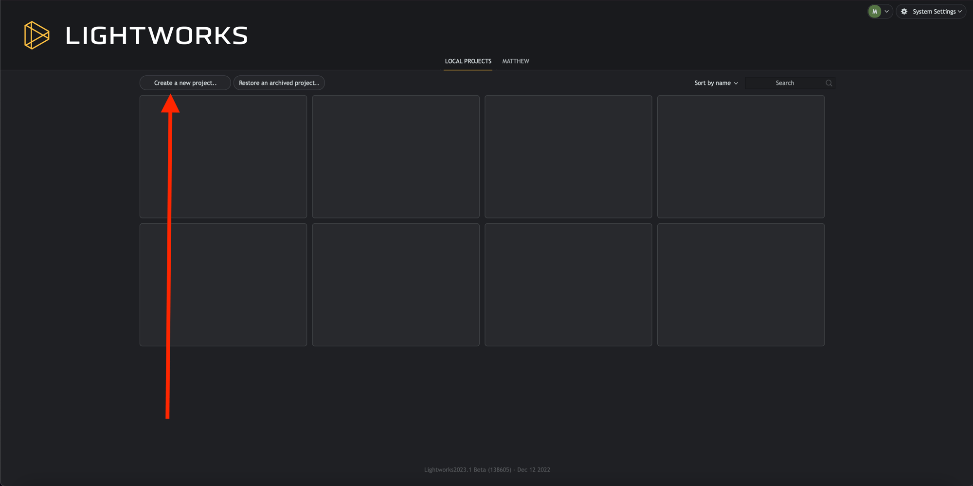 Project Browser (No hint and arrow)